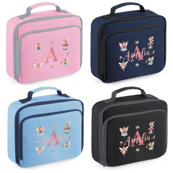 Girls Personalised Fairy Lunch Bag Custom Name and Initial Fairies Lunchbox Kids Accessories Purple Print House