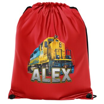 Personalised Kids Freight Train Drawstring Bag Yellow Train Design with Name Personalised Kids Freight Train Drawstring Bag Yellow Train Design with Name Back To School Purple Print House