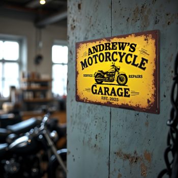 Personalised Motorbike Garage Metal Sign Motorcycle Service and Repairs Design Custom Metal Signs Purple Print House