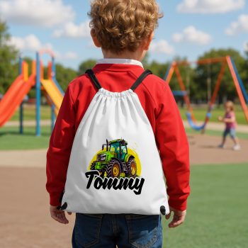 Personalised Kids Tractor Drawstring Bag Custom Name Young Farmer Sports Bag Drawstring Bags Purple Print House