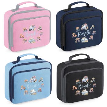 Personalised Girls Floral Lunch Bag Custom Name School Lunchbox Back To School Purple Print House