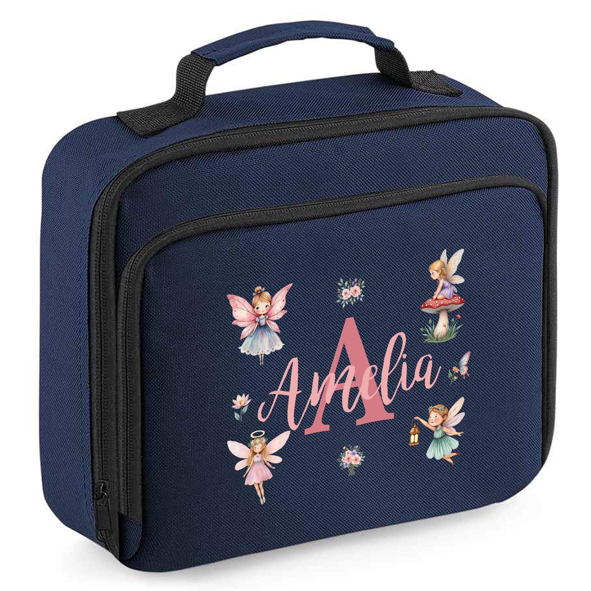 Girls Personalised Fairy Lunch Bag Custom Name and Initial Fairies