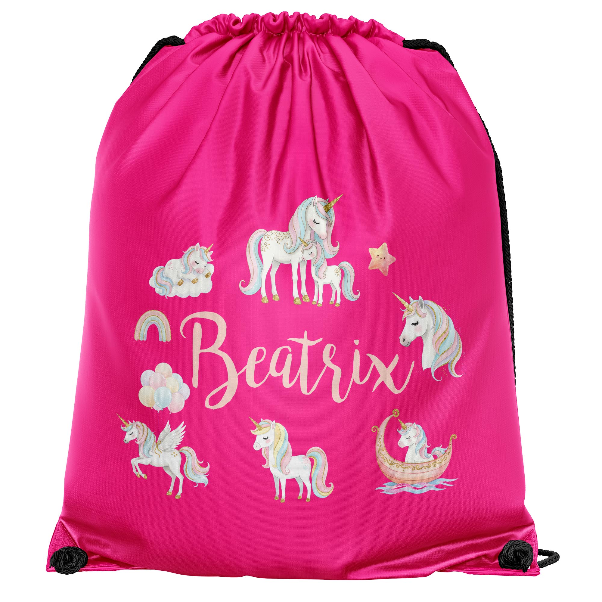 Personalised Girls Unicorn Drawstring Bag | Custom Name PE Bag