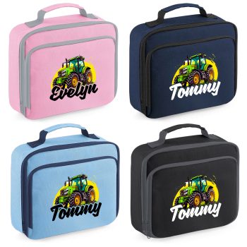 Kids Personalised Tractor Lunch Bag with Custom Name for Young Farmers Kids Accessories Purple Print House