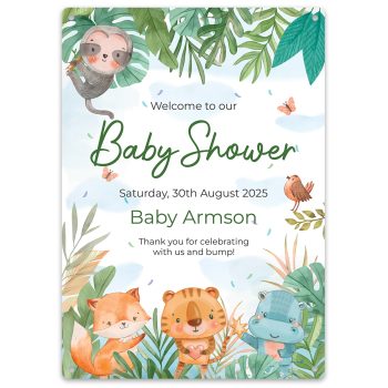 Welcome To Our Baby Shower Personalised Sign Custom Details With Safari Theme Custom Metal Signs Purple Print House