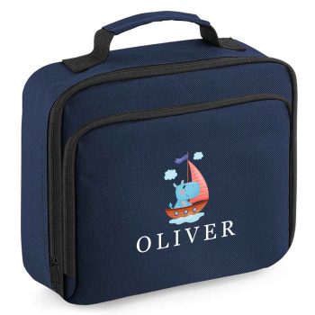 Personalised Kids Hippo Lunch Bag Hippopotamus Sailor Design for School Kids Accessories Purple Print House