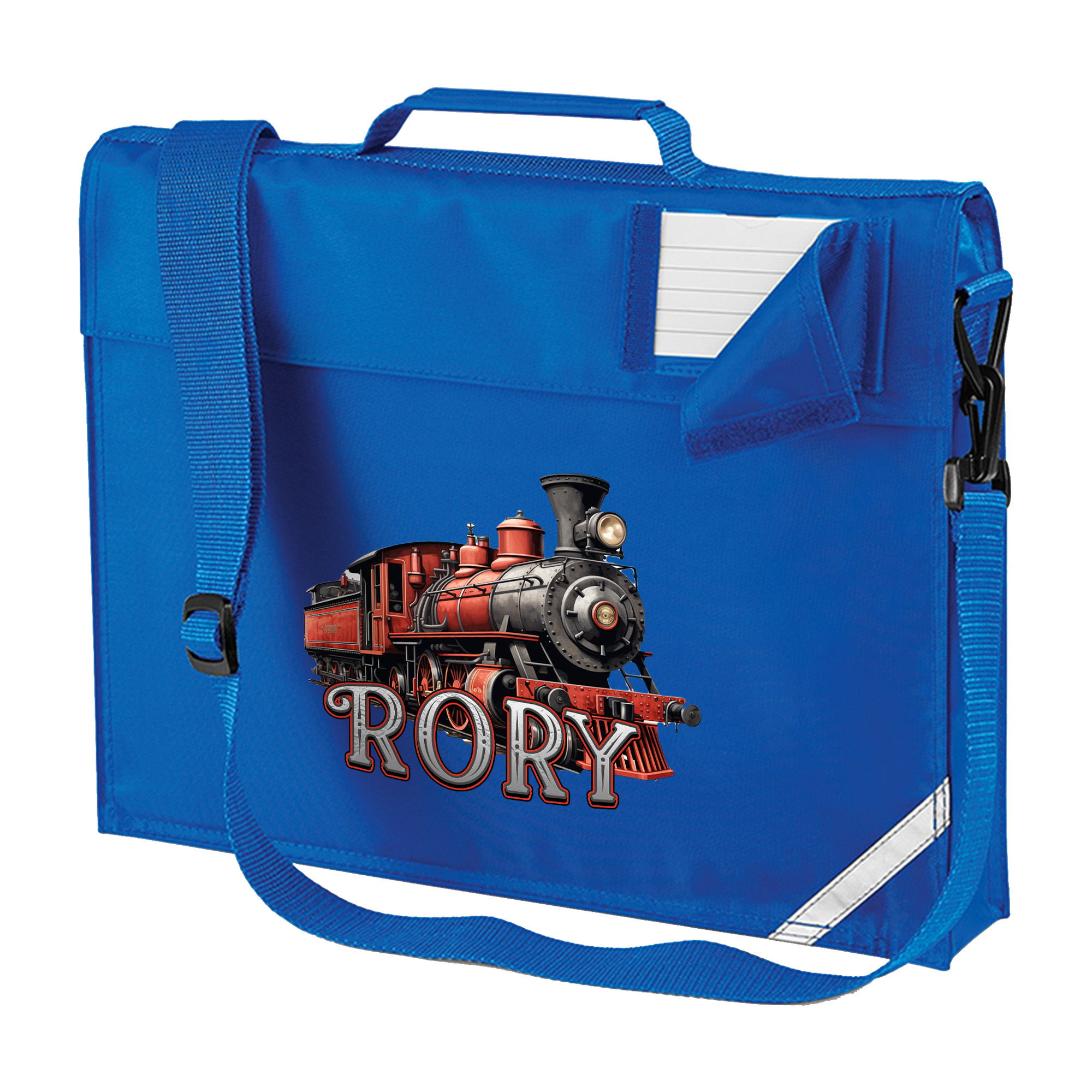 Kids Personalised Steam Train Book Bag with Strap and Custom Name