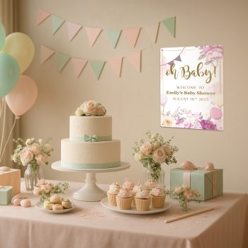 Baby Shower Personalised Metal Sign Oh Baby Custom Pink Floral Cute Giraffe Design Baby Gifts Purple Print House