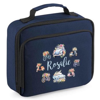 Personalised Girls Floral Lunch Bag Custom Name School Lunchbox Back To School Purple Print House