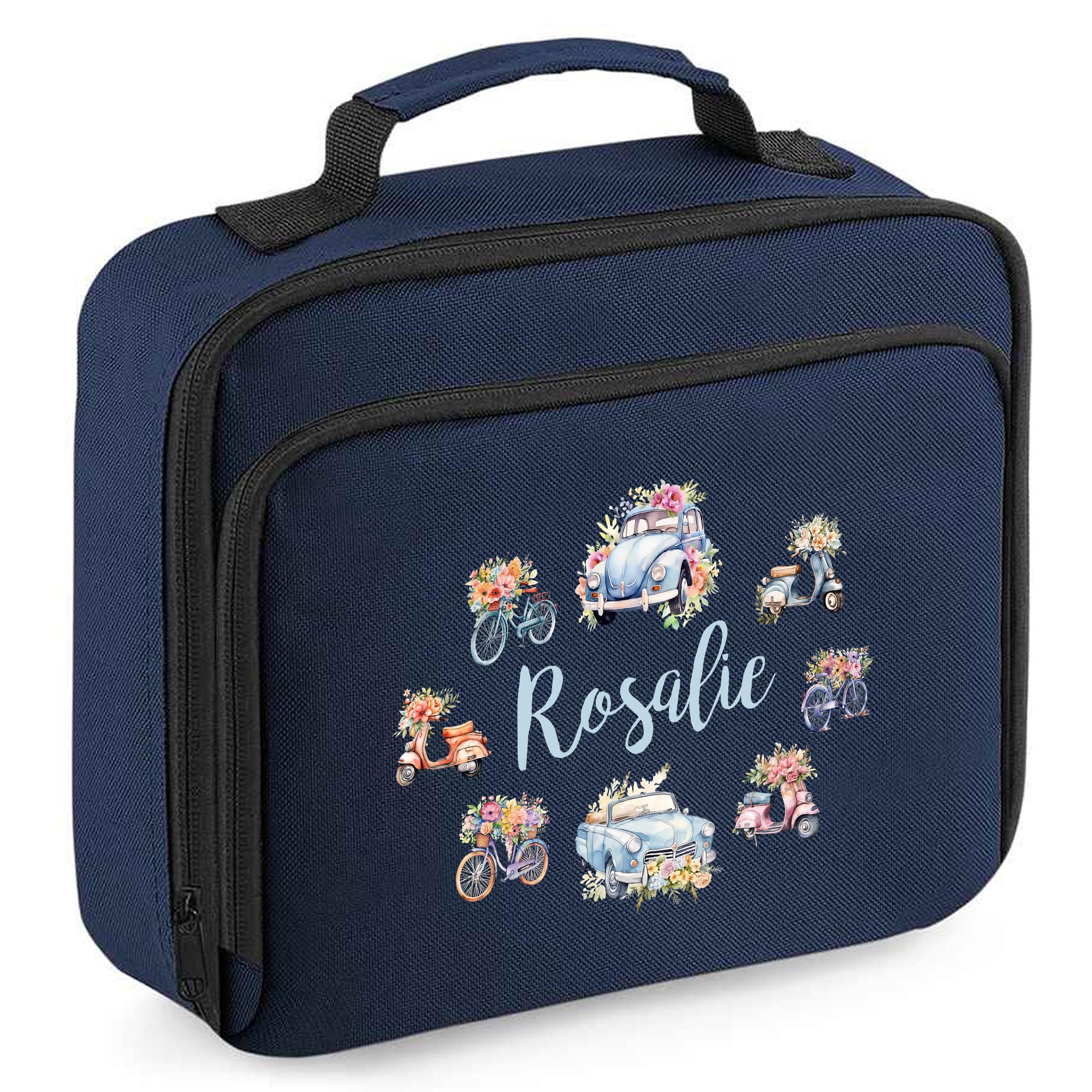 Personalised Girls Floral Lunch Bag Custom Name School Lunchbox