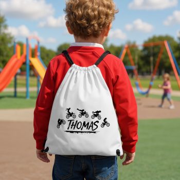 Personalised Kids Motocross Drawstring Bag Dirt Bike Design with Childs Name Drawstring Bags Purple Print House