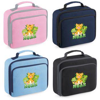 Personalised Cheetah Lunch Bag for Kids Safari Lunchbox for School or Nursery Back To School Purple Print House