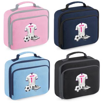 Custom Name Number Girls Football Lunch Bag Pink Football Kit Design Back To School Purple Print House