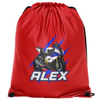 Personalised Blue Motorbike Boys Drawstring Bag Custom Name Superbike PE Bag Personalised Blue Motorbike Boys Drawstring Bag Custom Name Superbike PE Bag Drawstring Bags Purple Print House