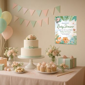 Welcome To Our Baby Shower Personalised Sign Custom Details With Safari Theme Custom Metal Signs Purple Print House