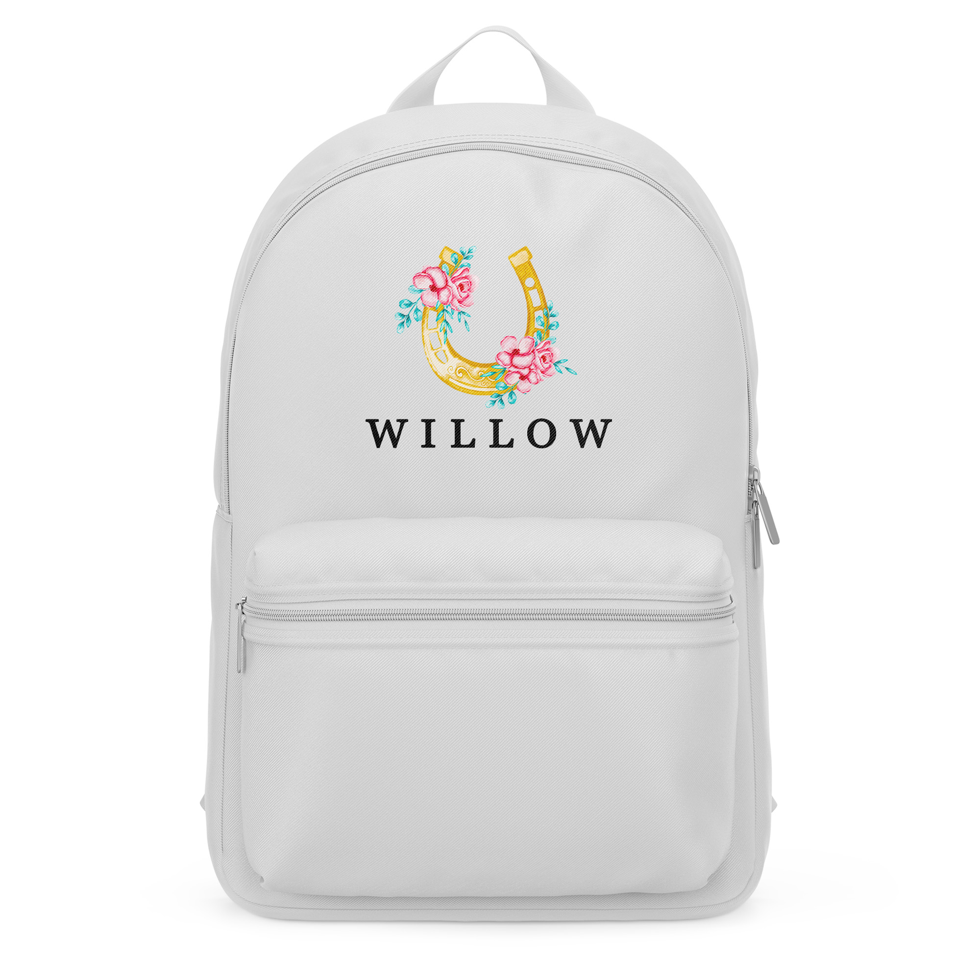 Girls Floral Horseshoe Personalised Mini Backpack with Custom Name - Main Image