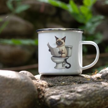 Funny Siamese Enamel Mug Cat On Toilet Reading Newspaper Humour Design Cat Gifts Purple Print House