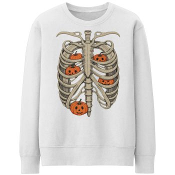 Funny Sketeton Sweatshirt For Men Skeleton Rib Cage With Hidden Pumpkins Adult Sweatshirts Purple Print House