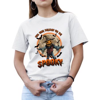 Pumpkin Scarecrow Halloween T Shirt for Women Tis The Season To Be Spooky Tee Halloween Clothing Purple Print House