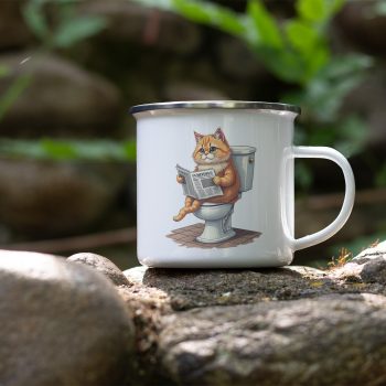 Funny Persian Cat Enamel Mug Persian Cat On Toilet Reading Newspaper Humour Design Cat Gifts Purple Print House