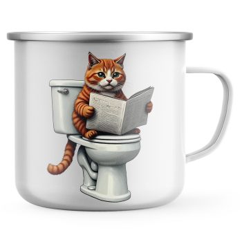 Funny Ginger Cat Enamel Mug Cat Toilet Newspaper Humour Design Cup Cat Gifts Purple Print House
