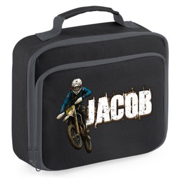 Boys Personalised Motorcross Lunch Bag Action Shot Design With Childs Name Boys Accessories Purple Print House