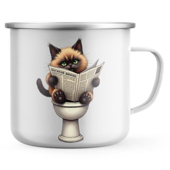 Funny Ragdoll Cat Enamel Mug Cat On Toilet Reading Newspaper Humour Design Cat Gifts Purple Print House
