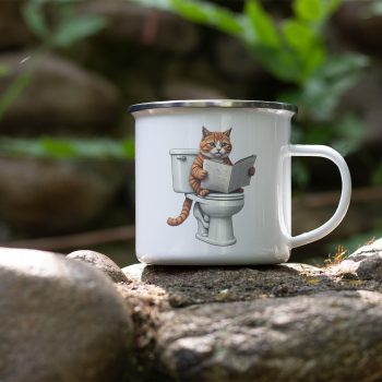 Funny Ginger Cat Enamel Mug Cat Toilet Newspaper Humour Design Cup Cat Gifts Purple Print House