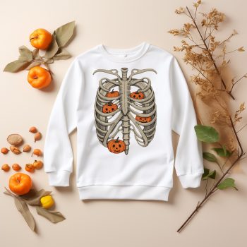 Funny Sketeton Sweatshirt For Men Skeleton Rib Cage With Hidden Pumpkins Adult Sweatshirts Purple Print House