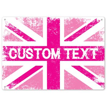 Personalised Pink Union Jack Metal Sign Custom Text Grunge Wall Plaque British Gifts Purple Print House