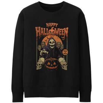 Happy Halloween Adult Sweatshirt Spooky Skeleton and Zombie Men Women Jumper Adult Sweatshirts Purple Print House
