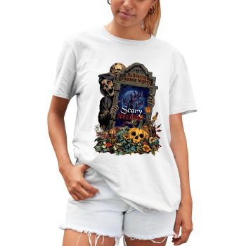 Spooky Halloween Unisex T Shirt for Women Graveyard Scene Top for Her Halloween Clothing Purple Print House