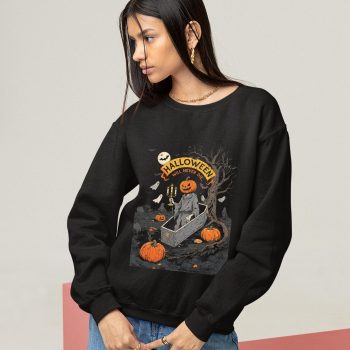 Spooky Graveyard Halloween Adult Sweatshirt Haunted Cemetery Men Women Jumper Adult Sweatshirts Purple Print House