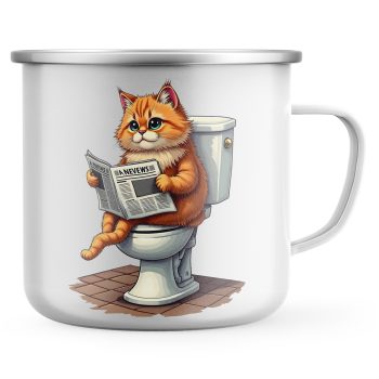 Funny Persian Cat Enamel Mug Persian Cat On Toilet Reading Newspaper Humour Design Cat Gifts Purple Print House