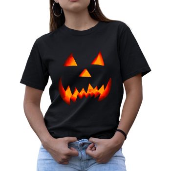 Spooky Pumpkin Face T Shirt for Women Jack-O’-Lantern Halloween Ladies Tee Funny T-Shirts Purple Print House