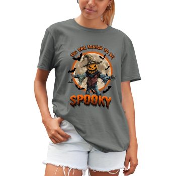 Pumpkin Scarecrow Halloween T Shirt for Women Tis The Season To Be Spooky Tee Halloween Clothing Purple Print House