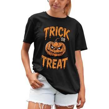 Trick or Treat Halloween T Shirt for Women Spooky Pumpkin Tee for Her Halloween Clothing Purple Print House