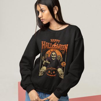 Happy Halloween Adult Sweatshirt Spooky Skeleton and Zombie Men Women Jumper Adult Sweatshirts Purple Print House