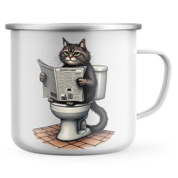 Funny Maine Coon Enamel Mug Maine Coon On Toilet Reading Newspaper Humour Design Cat Gifts Purple Print House