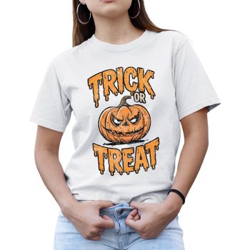 Trick or Treat Halloween T Shirt for Women Spooky Pumpkin Tee for Her Halloween Clothing Purple Print House