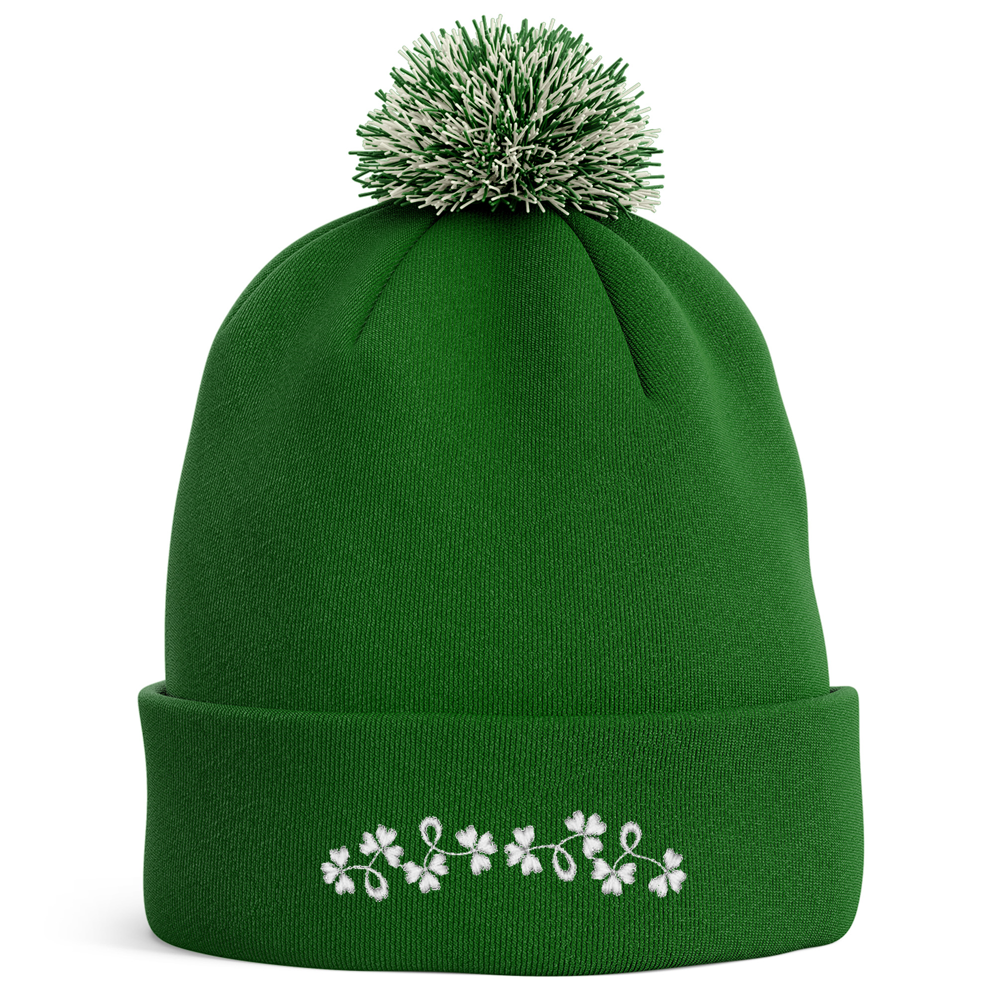Embroidered Shamrocks Bobble Hat Irish Clovers Hat for Men Women