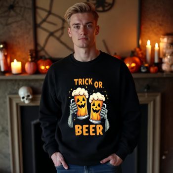 Funny Halloween Sweatshirt Trick Or Beer Skeleton Hands Cheers Adult Sweatshirts Purple Print House