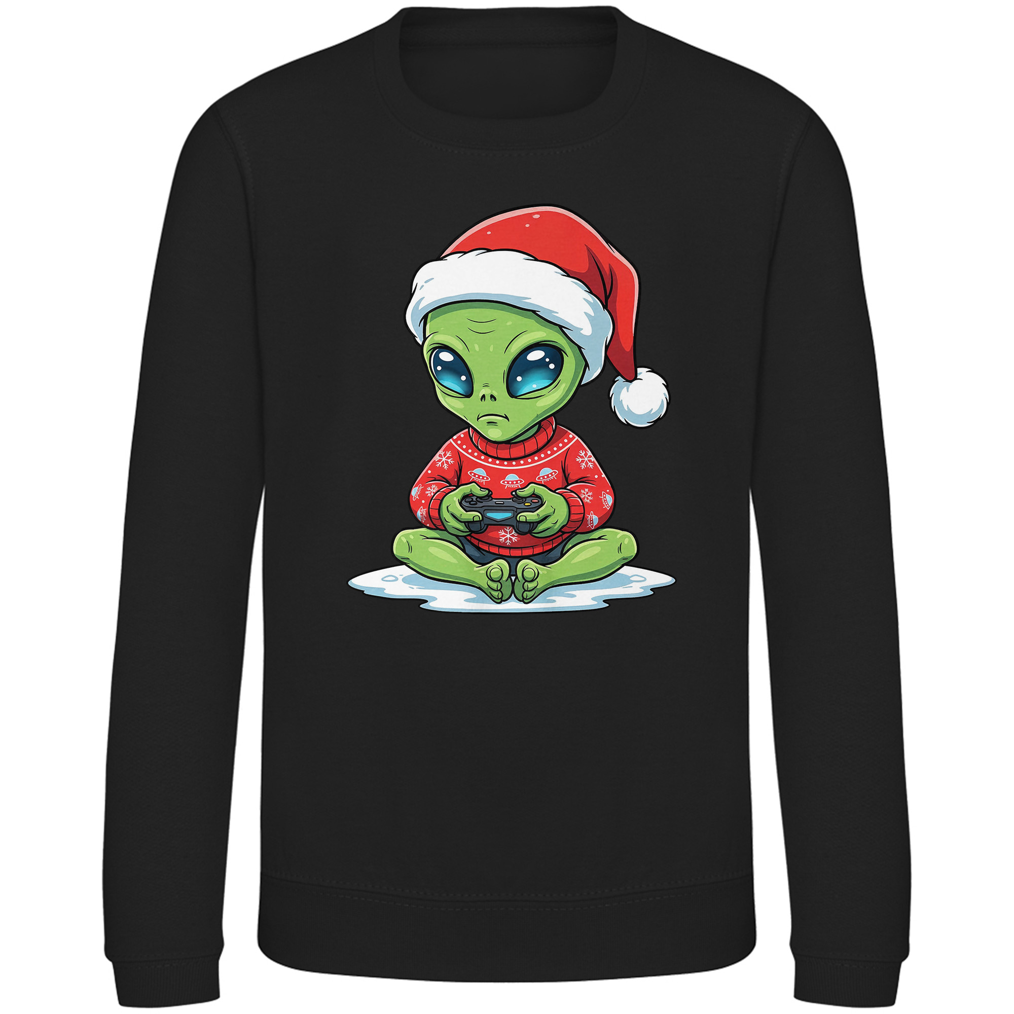 Funny Aliens Christmas Jumper For Kids Gamer Sat With Controller