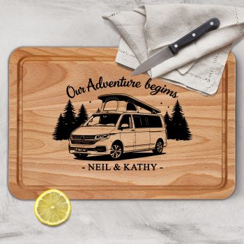 Our Adventure Begins Personalised Chopping Board Motor Home Design With Added Name Camping Gifts Purple Print House