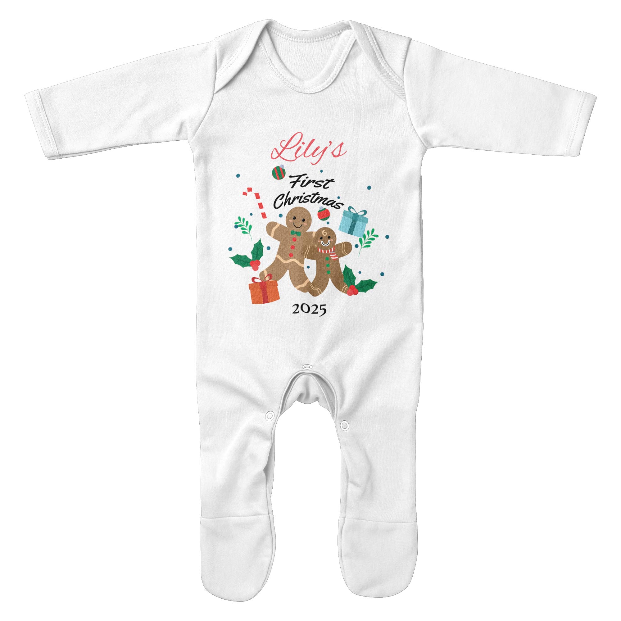 Personalised Festive First Christmas Baby Romper Suit Gingerbread