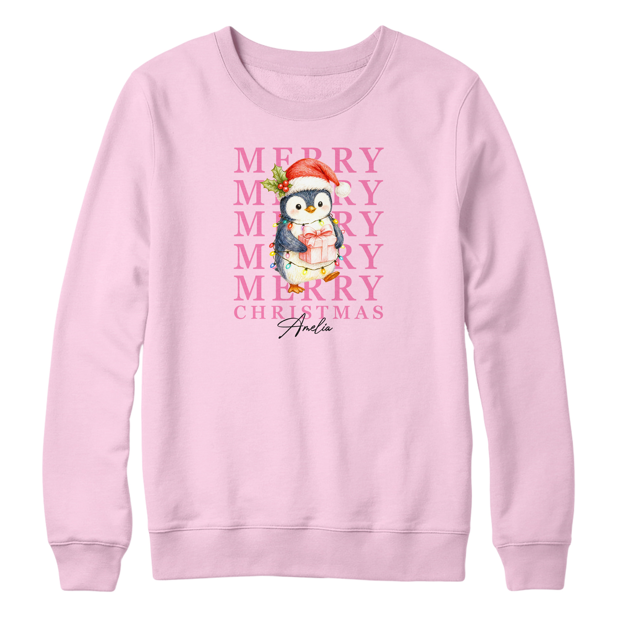 Personalised Penguin Xmas Sweatshirt For Girls Merry Christmas