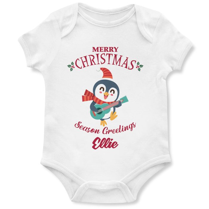 Personalised Christmas Penguin Babygrow for Babies Custom Name