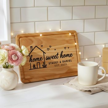 Personalised New Home Chopping Board House Design With Names And Address Decorative Chopping Boards Purple Print House
