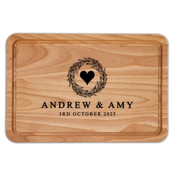 Personalised Heart Wreath Wooden Chopping Board for Couple Custom Names and Date Personalised Heart Wreath Wooden Chopping Board for Couple Custom Names and Date Decorative Chopping Boards Purple Print House