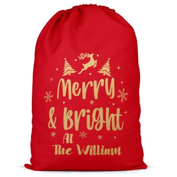 Gold Personalised Merry and Bright Christmas Present Sack with Family Name Gold Personalised Merry and Bright Christmas Present Sack with Family Name Christmas Gifts Purple Print House